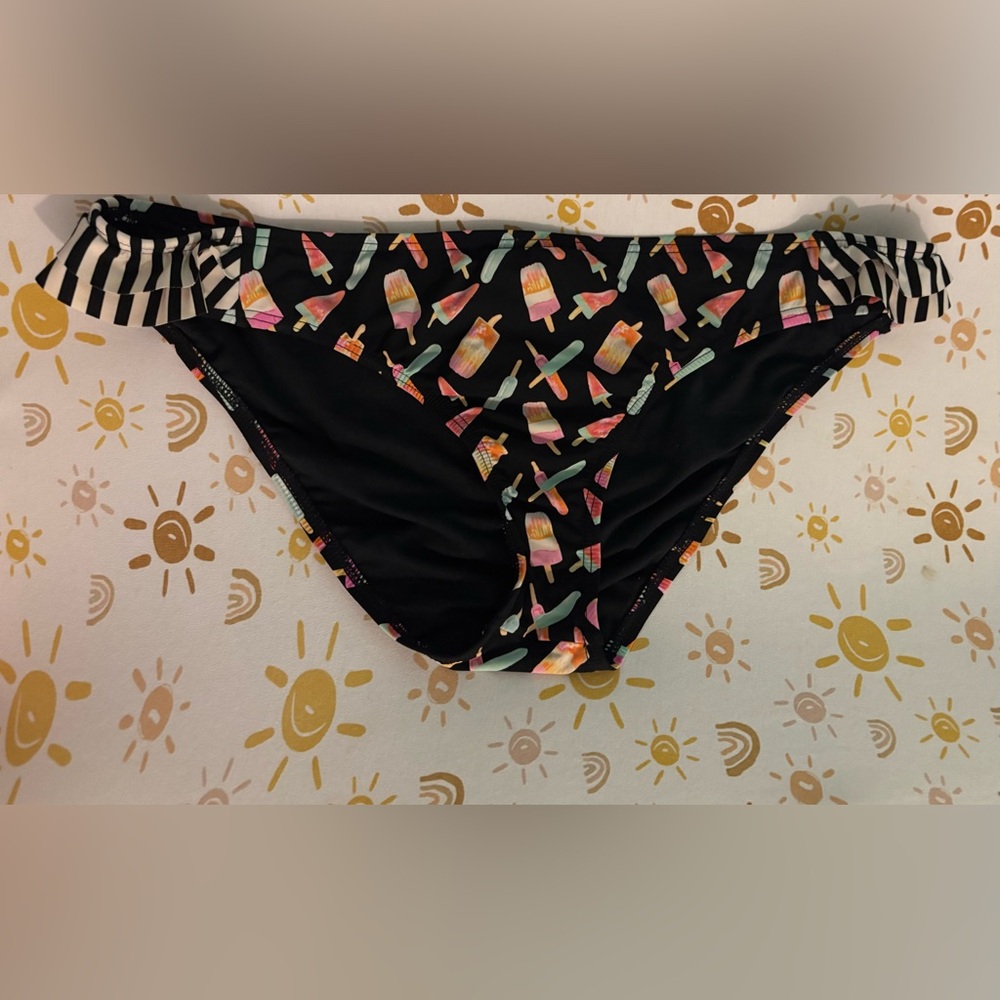 Juicy Couture Womens Pops and Striped Ruffled Hip Bikini Bottom Mid-rise Sz‎ XL